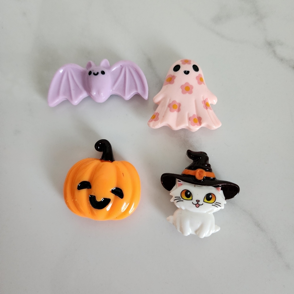 Set of 4 Halloween Cute Kawaii Mini Magnets Pumpkin ~ Ghost~ Bat ~Cat